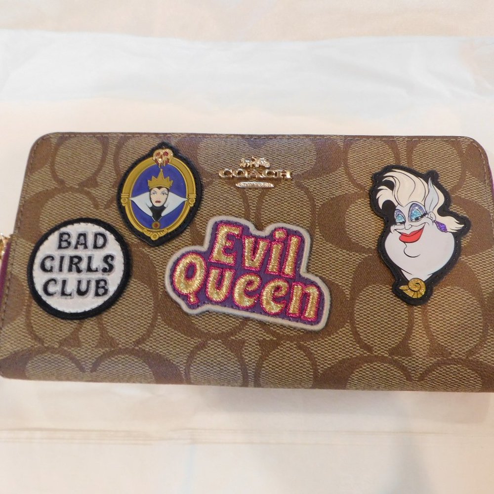 Disney X Coach Long Zip Around Wallet In Signature Canvas With Patches